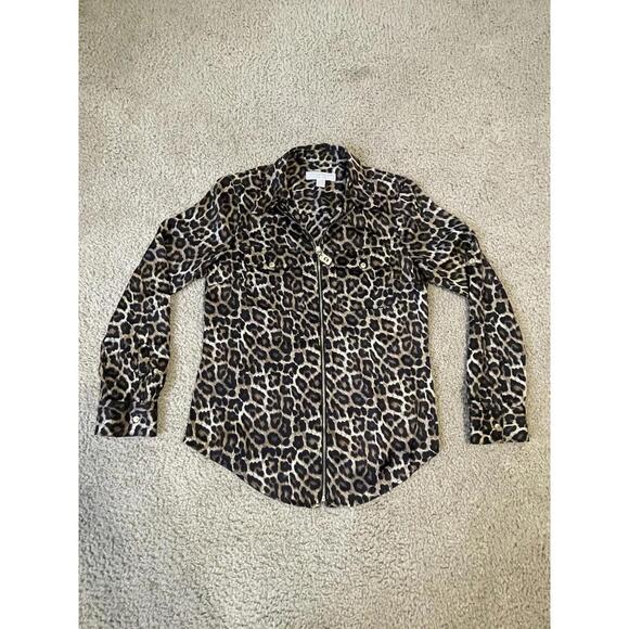 Michael Kors Women’s Leopard Print Long Sleeve Full Zip Top Size Small - Picture 1 of 7
